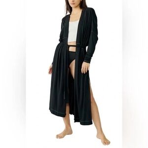 free people intimately essential black lounge robe